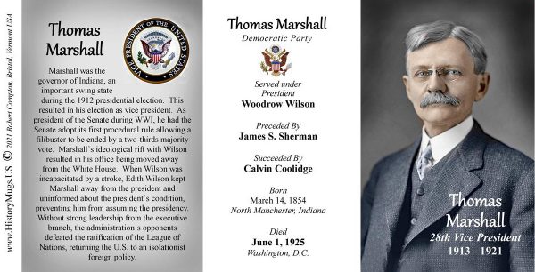 Thomas Marshall, US Vice President biographical history mug tri-panel.