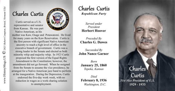 Charles Curtis, US Vice President biographical history mug tri-panel.