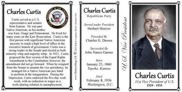 Charles Curtis, 31st US Vice President history mug tri-panel.