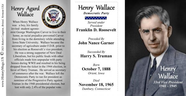 Henry Wallace, US Vice President biographical history mug tri-panel.