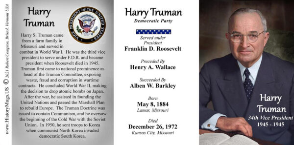 Harry Truman, US Vice President biographical history mug tri-panel.