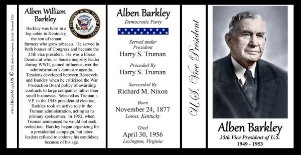 Alben Barkley, 35th US Vice President biographical history mug tri-panel.