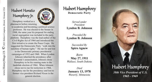 Hubert Humphrey, US Vice President biographical history mug tri-panel.