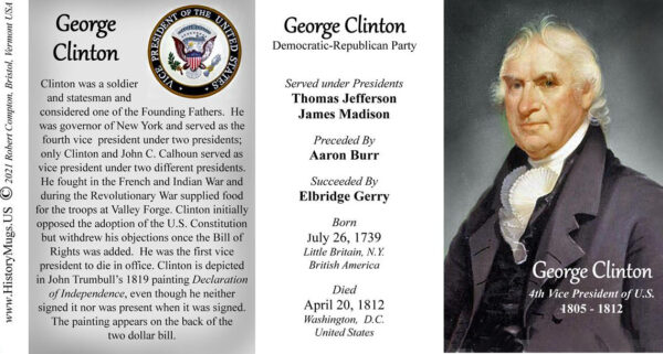 George Clinton, US Vice President biographical history mug tri-panel.