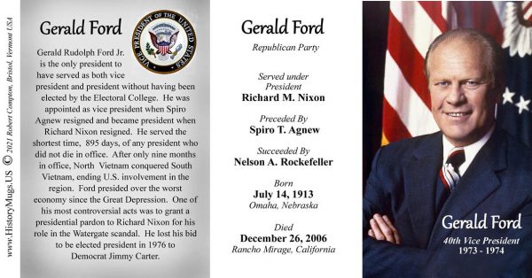 Gerald R. Ford, US Vice President biographical history mug tri-panel.