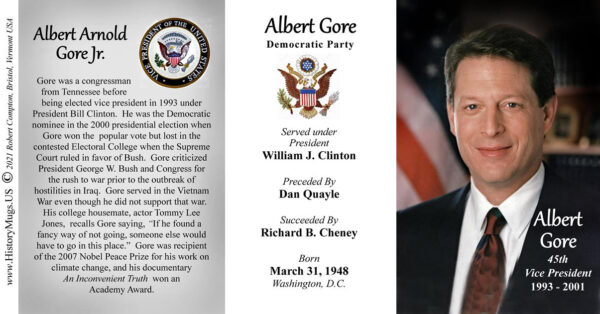 Al Gore, US Vice President biographical history mug tri-panel.