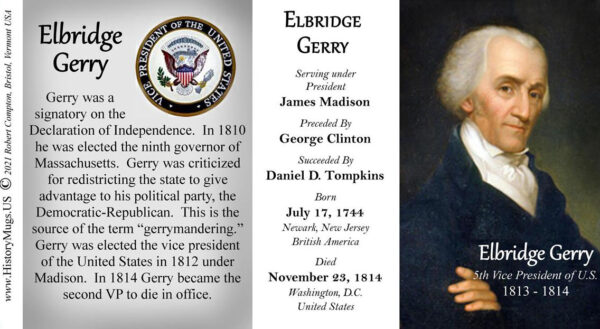 Elbridge Gerry, US Vice President biographical history mug tri-panel.