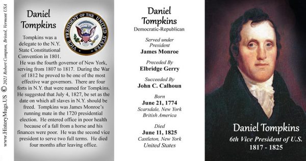 Daniel Tompkins, US Vice President biographical history mug tri-panel.