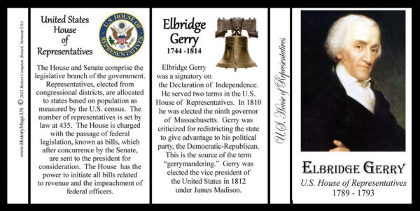Elbridge Gerry. US House of Representatives biographical history mug tri-panel.