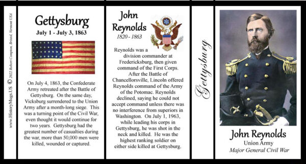 John Reynolds, Gettysburg biographical history mug tri-panel.