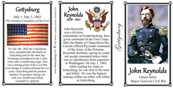 John Reynolds, Gettysburg biographical history mug tri-panel.
