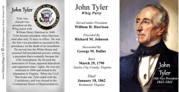 John Tyler US Vice President history mug tri-panel.