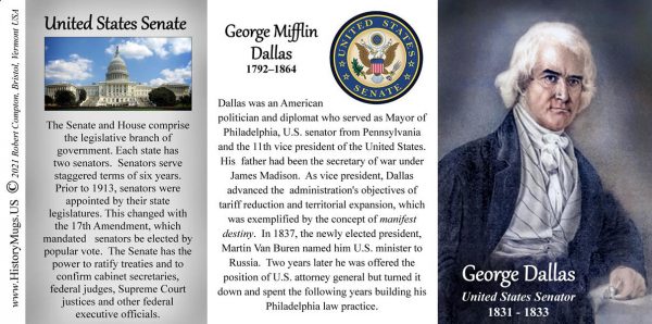 George Dallas, US Senator biographical history mug tri-panel.