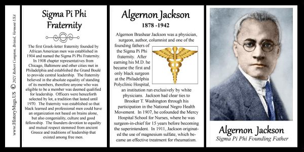 Algernon Jackson, physician, surgeon, author and founder of Sigma Pi Phi, biographical history mug tri-panel.