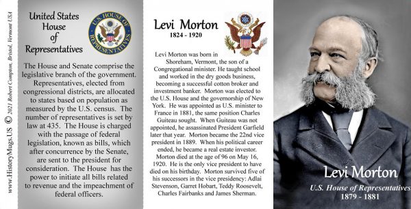 Levi Morton, US Representative biographical history mug tri-panel.