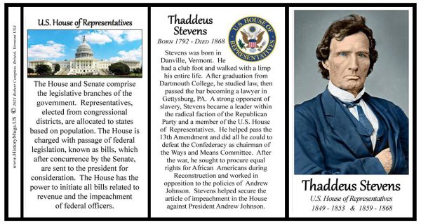 Thaddeus Stevens, US Representative biographical history mug tri-panel.