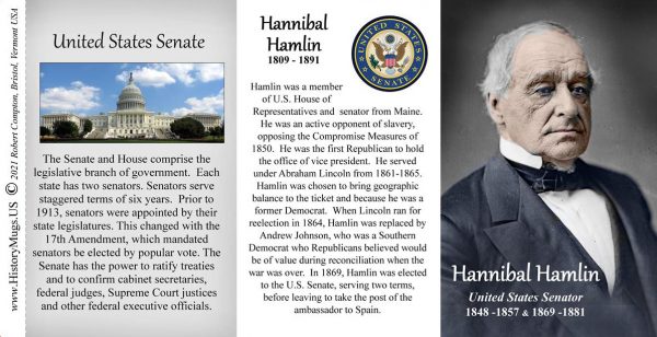 Hannibal Hamlin, US Senator biographical history mug tri-panel.