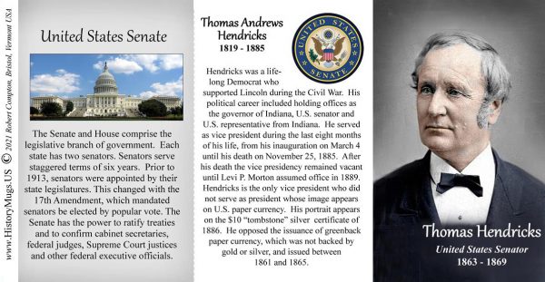 Thomas Hendricks, US Senator biographical history mug tri-panel.