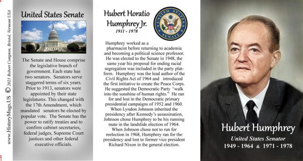 Hubert H. Humphrey, US Senator biographical history mug tri-panel.