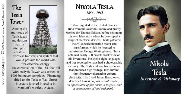 Nikola Tesla Scientist & Inventor biographical history mug tri-panel.