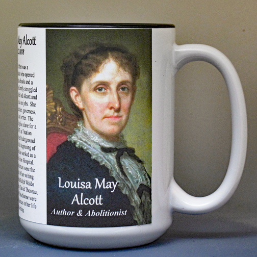 Louisa May Alcott, author and abolitionist biographical history mug.