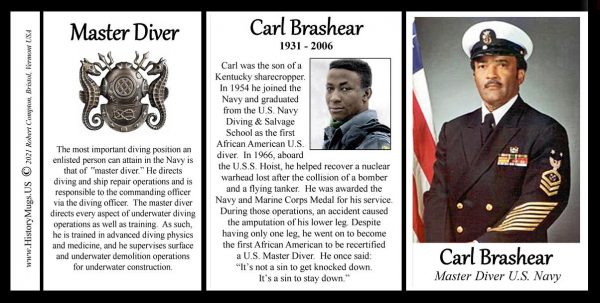 Carl Brashear, US Navy Master Diver biographical history mug tri-panel.
