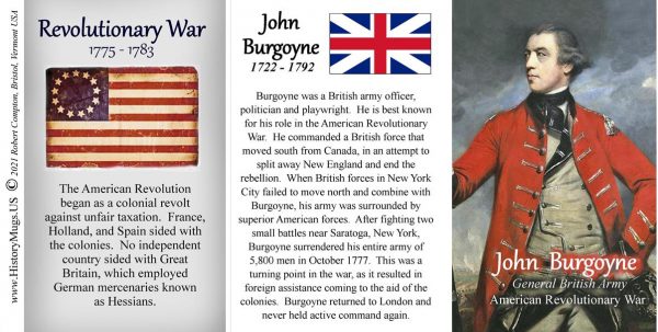 John Burgoyne, American Revolutionary War biographical history mug tri-panel.