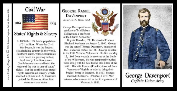 George Davenport, Union Army, US Civil War biographical history mug tri-panel.