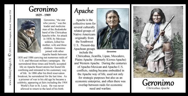 Geronimo, Native American leader biographical history mug tri-panel.