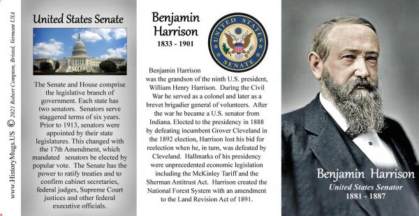 Benjamin Harrison, US Senator biographical history mug tri-panel.