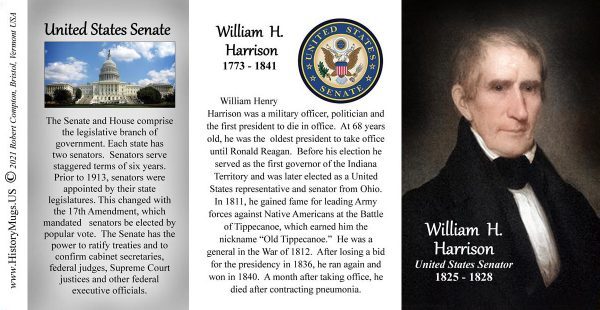 William Harrison, US Senator biographical history mug tri-panel.