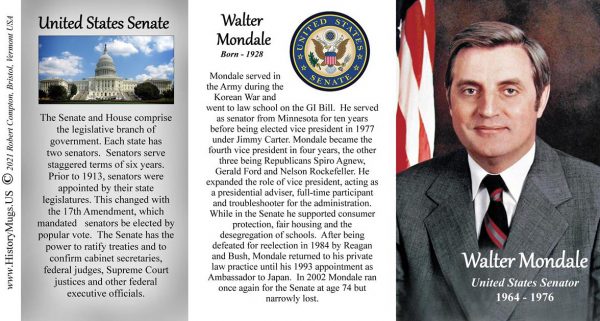 Walter Mondale, US Senator biographical history mug tri-panel.