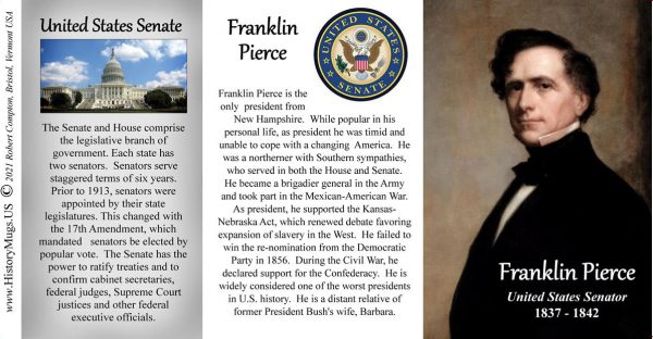 Franklin Pierce, US Senator biographical history mug tri-panel.