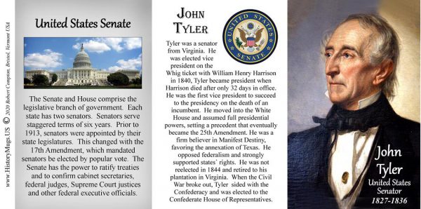 John Tyler, US Senator history mug tri-panel.