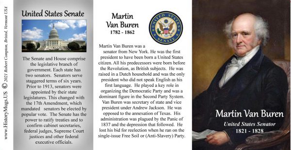 Martin Van Buren, US Senator biographical history mug tri-panel.