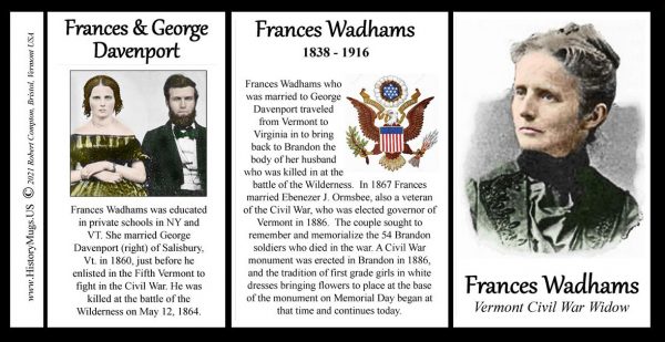 Frances Wadhams Civil War Union civilian biographical history mug tri-panel.