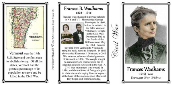 Frances Wadhams, US Civil War Union civilian biographical history mug tri-panel.