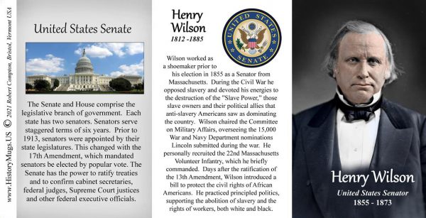 Henry Wilson, US Senator biographical history mug tri-panel.