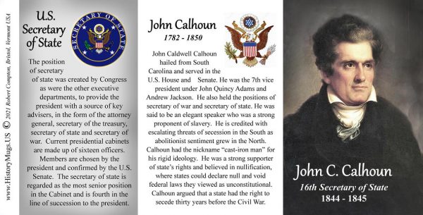 John C. Calhoun, US Secretary of State biographical history mug tri-panel.