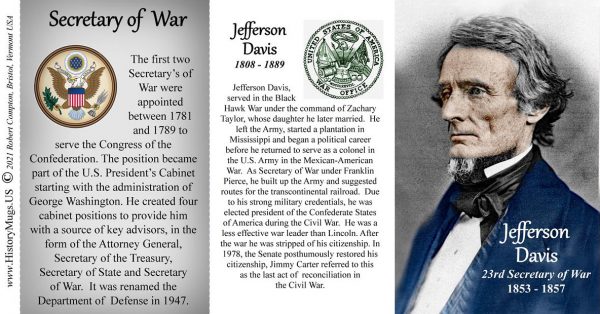 Jefferson Davis, US Secretary of War biographical history mug tri-panel.