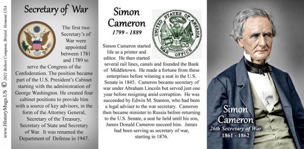 Simon Cameron, US Secretary of War biographical history mug tri-panel.