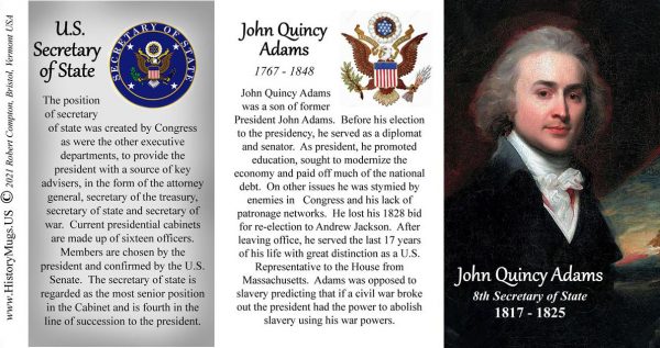 John Quincy Adams, US Secretary of State biographical history mug tri-panel.