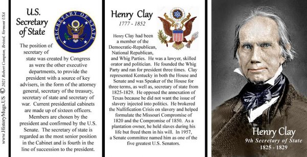 Henry Clay, US Secretary of State biographical history mug tri-panel.