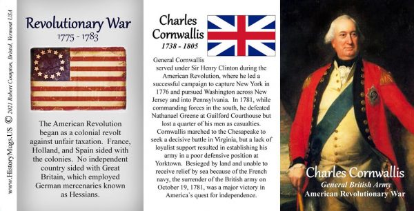 Charles Cornwallis, American Revolutionary War biographical history mug tri-panel.