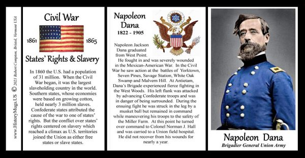 Napoleon Dana, Union Army, US Civil War biographical history mug tri-panel.