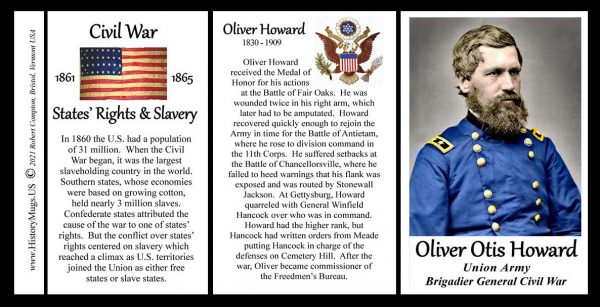 Oliver Otis Howard, Union Army, US Civil War biographical history mug tri-panel.