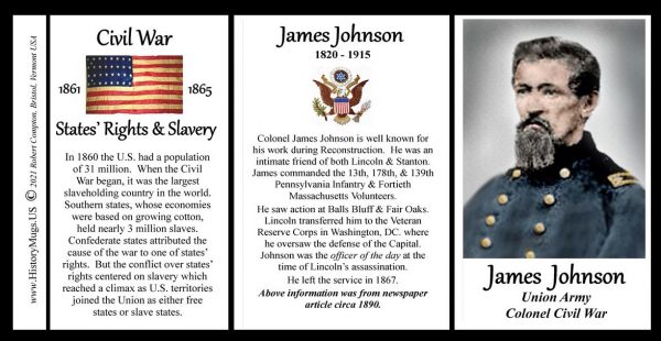 James Johnson, Union Army, US Civil War biographical history mug tri-panel.
