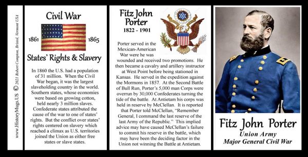 Fitz John Porter, Union Army, US Civil War biographical history mug tri-panel.