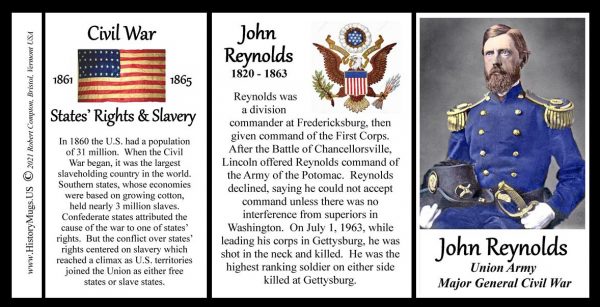 John Reynolds, Major General Union Army, US Civil War biographical history mug tri-panel.