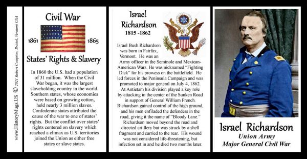 Israel Richardson, Union Army, US Civil War biographical history mug tri-panel.